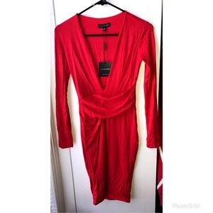 Plunge Red Long Sleeve Dress